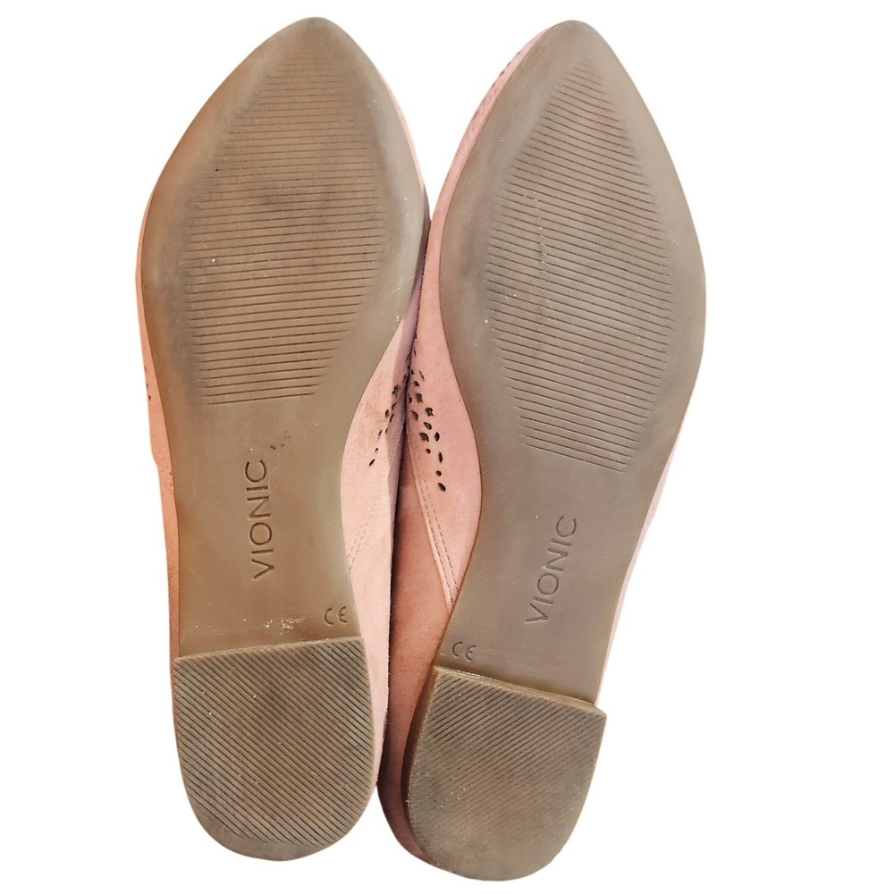 Vionic Carmela Sz 7.5 Dusty Petal Pink Suede Laser Cut Pointed Toe Ballet Flats - Picture 7 of 10